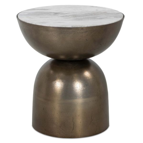 Tavolino d'angolo Corbett, Talpa Crema / Bronzo invecchiato